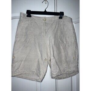 Lands' End Womens shorts Linen Cotton Beige Roll Tab Pockets Light Sz 8 Petite